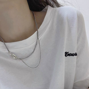 S925 Silver Geometric Double <b>Ring</b> <b>Necklace</b> Chain 40.5cm Fashion Sweater Chain - Product Image 4