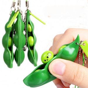 Personalized Edamame Keychain Fidget Toy - Squeeze-a-Bean Puchi Puti Mugen Pea for Stress Relief and Fun <b>Gift</b> - Product Image 1