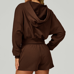 Sudaderas <span class=keywords><strong>con</strong></span> capucha de algodón para mujer <span class=keywords><strong>con</strong></span> cordón cómodo y cremallera recortada de diseño para exteriores, ropa de calle - Product Image 4