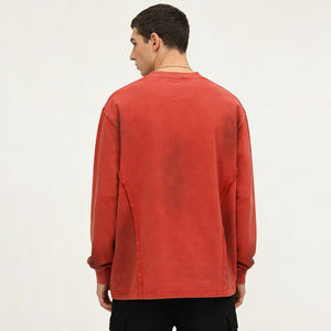Sudadera Roja Oversize con Cuello Redondo y Lavado Ácido para <span class=keywords><strong>Hombre</strong></span>, con Logotipo Personalizable - Ropa Casual Urbana de Corte Holgado - Product Image 3