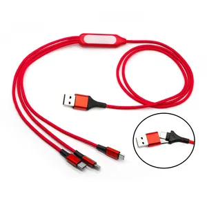 販促用編組5in1ロゴ刻印USBケーブル発光LEDライトマイクロUSBタイプC高速USB充電ケーブル