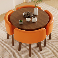 Table de salle à manger et 4 chaises en cuir, en bois, moderne, nordique, ensembles de luxe ronds pour salle à manger, meubles de restaurant, table d'hôtel