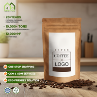 Sachet vide recyclable avec fermeture éclair, impression numérique personnalisée, fond plat, en papier kraft, pour café, avec fermeture hermétique