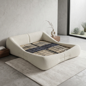 Lit King Size Moderne Minimaliste de Luxe avec Tête de Lit Rembourrée en Tissu, Rangement Intégré, Capitonnée et Confortable, Ensemble de Chambre à Coucher avec Cadre en Bois - Product Image 2
