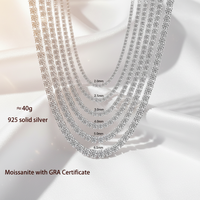 Kalung Perak Sterling S925 Berkilau Unisex 2/3/4/5/6.5mm Potongan Bulat Brilian VVS Warna D Moissanite Rantai Tenis Perhiasan