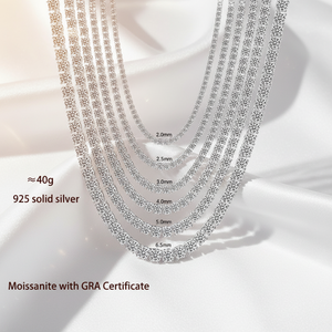 S925 스털링 실버 샤이니 유니섹스 목걸이 2/3/4/5/6.5mm 라운드 브릴리언트 컷 VVS D 컬러 모이사나이트 테니스 체인 주얼리 - Product Image 2