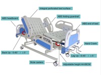 Lits d'hôpital multifonctions, 3 fonctions manuelles, luxe, soins intensifs, arrêt d'urgence CPR, lit patient, écologique, matelas 6 cm, 4 roulettes