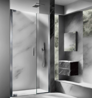 Porte de douche pivotante moderne sans cadre de haute qualité avec charnière, verre trempé de 3/8 pouce, facile à nettoyer, pour salles de bain résidentielles