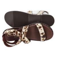Sandales plates ouvertes pour femmes Carmela, imprimé animal, respirantes, avec boucle, blanc et marron, talon de 1,5 cm, cuir véritable, taille 40