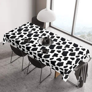 Custom Modern Wholesale Promotional Dinner <strong>Cloth</strong> Cow Print Black <strong>White</strong> Simple Waterproof Linen Tablecloth for Dining <strong>Table</strong> - Product Image 1