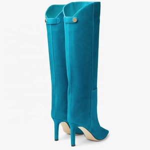 Solid Suede Women's Stylish Long <b>Boots</b> High Heels Pointed Toe Fashion Knee High Booties Straight Upper on Shoes - Product Image 6