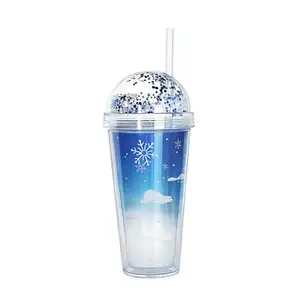New Arrival Bpa Free Double Wall Plastic Polar Bear Acrylic Tumbler Cup With Dome Lid And Straw