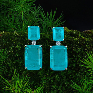 <span class=keywords><strong>Orecchini</strong></span> Pendenti <span class=keywords><strong>Rettangolari</strong></span> in <span class=keywords><strong>Argento</strong></span> Sterling 925 con Tormalina Paraiba Blu Sintetica - Product Image 2