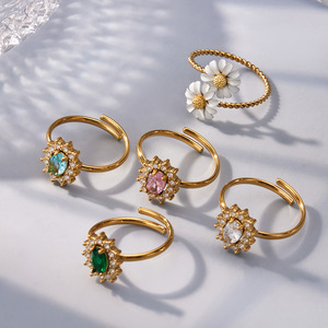 Anello Trendy in Acciaio Inossidabile Placcato Oro 18K a Forma di <span class=keywords><strong>Margherita</strong></span>, Impermeabile, Regolabile, con Zirconi, Regalo per Donne - Product Image 5