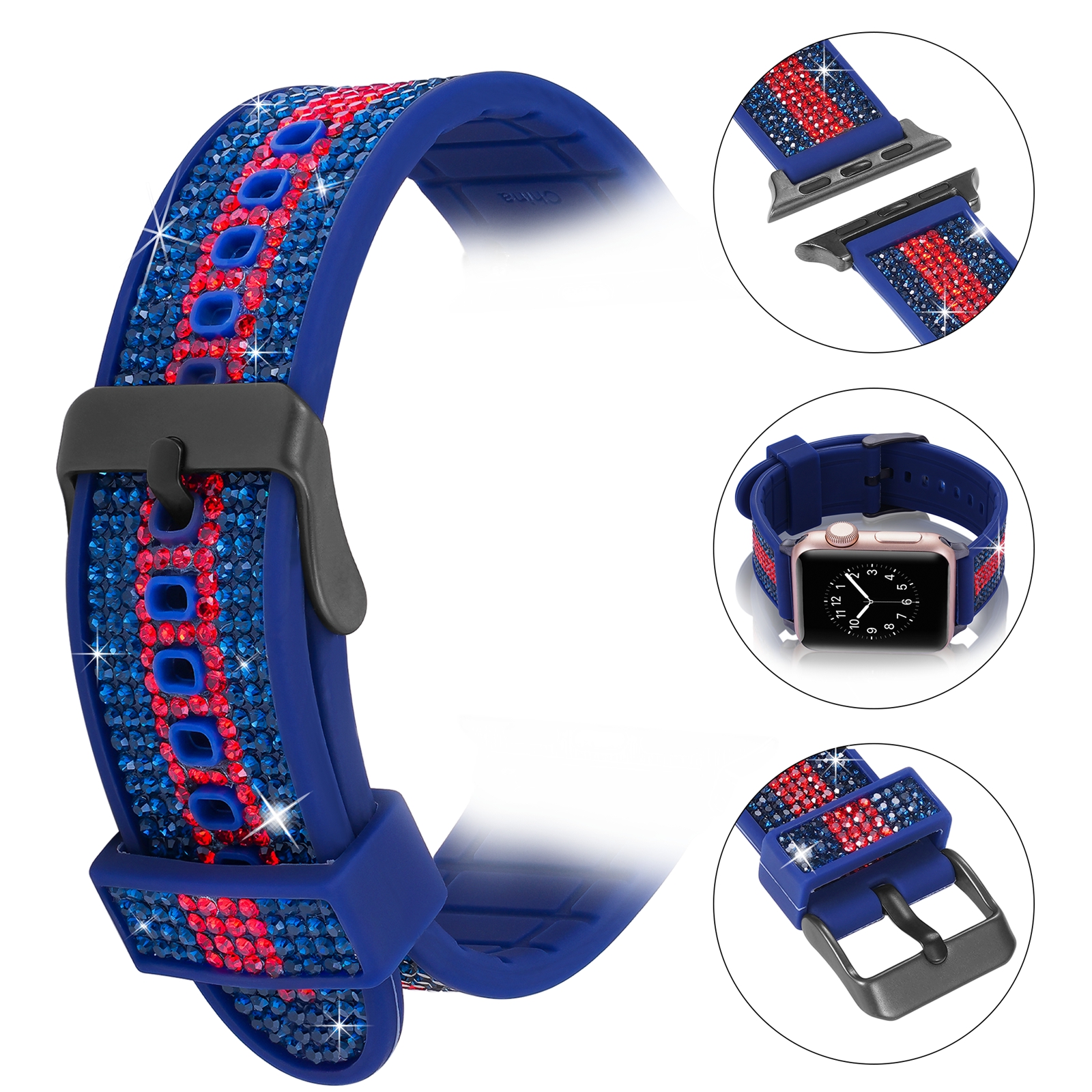 Custom Luxury Metal Buckle Watch Band Replacement Wristband with zircons Silicone soft Watch Straps for Apple Watch Universal