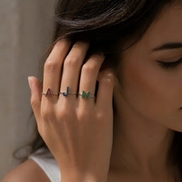 Anillos con Iniciales Chapados en Oro de 18K, 12 Colores, Piedra de Nacimiento, Alfabeto, Sin Deslustre, Joyería Personalizada con Letras, Suministro Directo de Fábrica