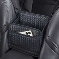 Nouvelle console centrale de voiture en cuir personnalisable avec accoudoir, compartiment de rangement, poche en filet et organisateur suspendu pour l'intérieur de la voiture