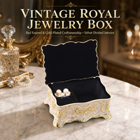 Boîte à bijoux vintage en émail blanc, en alliage de zinc plaqué or, étui à bibelots en métal, organisateur de bagues en velours, fermeture magnétique/à charnière, pour mariage