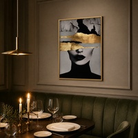 Portrait abstrait de femme, noir, or, gris, or mat, impression sur toile encadrée, art mural glamour pour salon, chambre, villa, appartement
