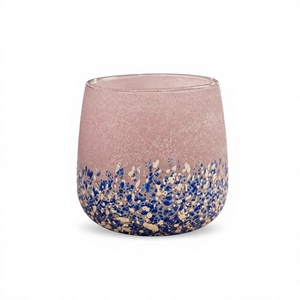 Round Handmade Heat Resistant Glass <b>Candle</b> Holder with <b>Blue</b> Speckle Design for Christmas Valentine's Day & Easter Home Decor - Product Image 1
