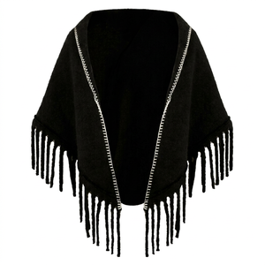 Women's Black Leather Fringe Shawl Solid Color Long Winter Wrap Scarf Breathable Anti-Bacterial Windproof Features for Daily Use - Product Image 1