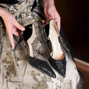 Escarpins de mariée à bout pointu, talon aiguille, strass, bride arrière, chaussures de mariage à talon haut 6691-3 - Product Image 4