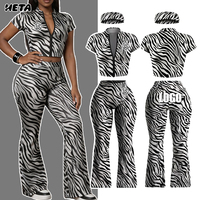 Ensemble décontracté pour femmes, imprimé zèbre sexy, automne, 2 pièces, veste à manches courtes et pantalon, nylon et élasthanne, mode streetwear, ensemble de détente pour femmes
