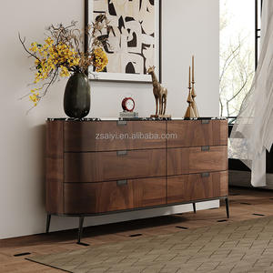 Aparador con Acabado en Nogal AIYI, Mueble Buffet Moderno <span class=keywords><strong>de</strong></span> Lujo, Aparador Amplio, Mueble Bar <span class=keywords><strong>de</strong></span> Madera Maciza con Mármol - Product Image 1