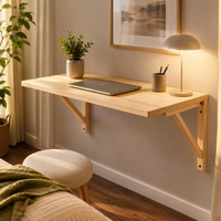 Bureau mural en bois de pin massif naturel, gain de place, pour salon et bureau à domicile, bureau mural flottant, table Murphy