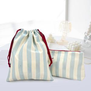 Sac à cordon en toile avec logo et taille personnalisés, sacs anti-poussière en coton, sac à cordon en coton avec rayures colorées - Product Image 2
