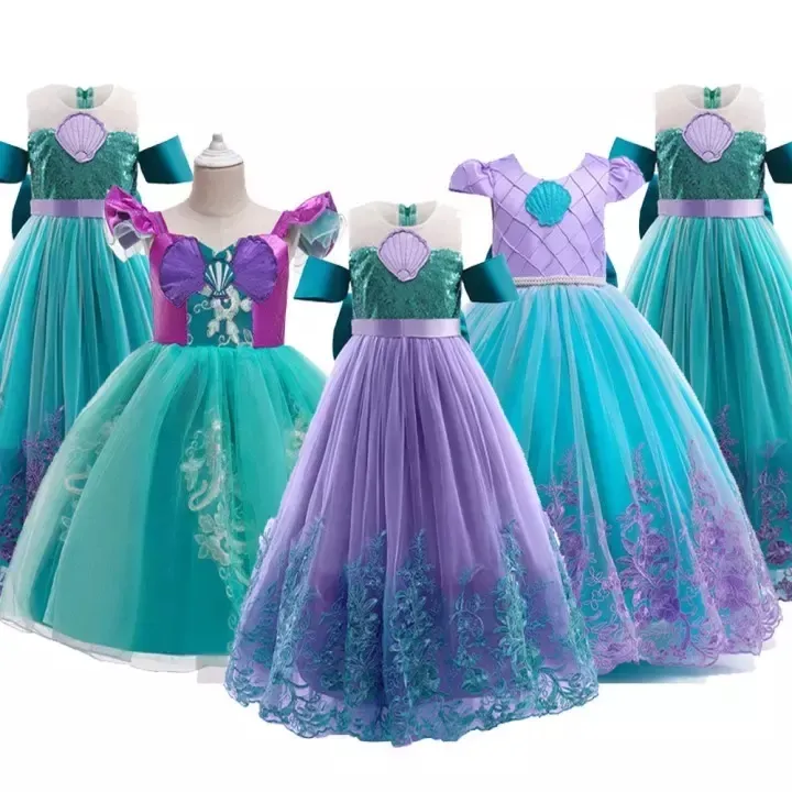 Gaun Halloween anak-anak desain rok Ariel putri duyung kecil gaun ariel untuk anak perempuan kostum arielle 110