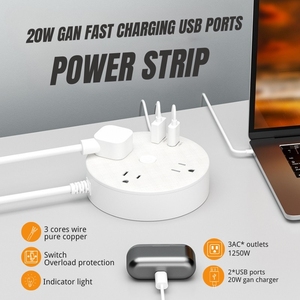 5FT Flat Cord Power Strip 3 AC Outlets USB-C USB-A Surge Protector Custom Logo For OEM Wholesale - Product Image 3