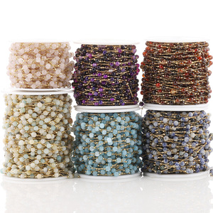 Cadena de cuentas de 4.5mm con piedra redonda, acero inoxidable chapado en oro para la fabricación de joyas y suministros de abalorios. - Product Image 3
