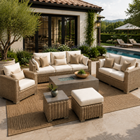 Ensemble de canapés de conversation en résine tressée à assise profonde pour terrasse de jardin extérieure haut de gamme