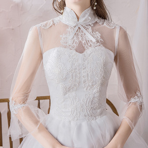 High Waisted Ball Gown Wedding Dress Off White Tulle High Neckline Simple Elegant Fashionable Main Wedding Dress - Product Image 4