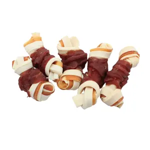 Duck Wrapped Double-Color Rawhide Knotted Bone Dry Dog Food Pet Snack Organic Dog