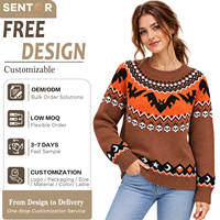 Pull tricoté personnalisé pour femme, motif chauve-souris et squelette, col rond, coupe ample, collection automne, fabrication ODM/OEM