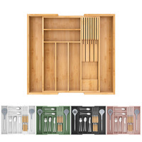 Organisateur de tiroir à couverts extensible en bois, cinq couleurs, réglable, pour rangement séparé en cuisine