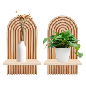Wooden <b>Wall</b> <b>Mounted</b> <b>Shelf</b> Geometric Design Natural Color Single Layer For Living Room Display Storage - Product Image 1