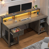 Support de moniteur de bureau d'ordinateur en bois pour étude de chambre à coucher, bureaux de bureau à domicile réversibles avec armoire de rangement