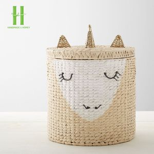 Venta caliente variedad de tamaños tejido a mano Unicornio en forma de cesta de almacenamiento niños agua Jacinto Animal almacenamiento OEM aceptable Flexible para - Product Image 1