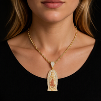 Pendentif ovale en laiton plaqué or 14 carats avec zircon, Vierge Marie catholique, bijoux religieux pour femmes, breloques de collier