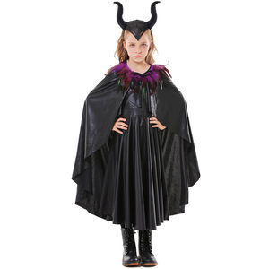 Disfraz de Bruja Negra para Niñas, Capa de Halloween para Cosplay de TV y Películas, Vestido de Fiesta de Disfraces con Cuernos de Poliéster MINCO - Product Image 2