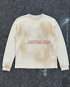 High quality <b>waffle</b> lining Long <b>shirt</b> Blank Distressed for men Stone Wash Crew Neck Long <b>shirt</b> 100% Cotton for Men Custom Men - Product Image 1