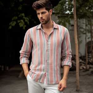 Camicia da <span class=keywords><strong>uomo</strong></span> <span class=keywords><strong>in</strong></span> cotone a manica lunga estiva nuovi vestiti di moda per <span class=keywords><strong>uomo</strong></span> top magliette Casual camicie a righe - Product Image 1