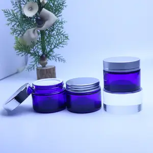 Luxury Round Empty 30g 1oz 50g 100g Blue Cosmetic Glass Jar For Lotion Containers With Lid