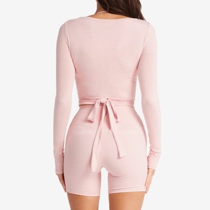 Nouveau haut de yoga respirant à manches longues pour <span class=keywords><strong>femme</strong></span>, doux pour la peau, coupe ajustée, séchage rapide, rose uni, haut de gamme, pour le sport - Product Image 2
