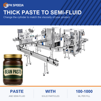 Ligne de remplissage et de bouchage de liquides visqueux et liquides fluents (marinades, sauces, liquides piquants) avec vanne de coupure rapide en ligne pour le transfert de pâtes sur courroie