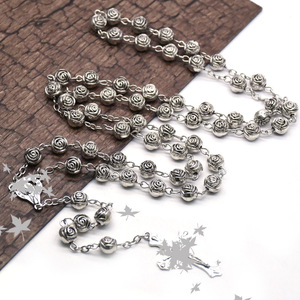 Collier chapelet vintage en argent avec perles de 8 mm, accessoire de mode unisexe pour pull - Product Image 3