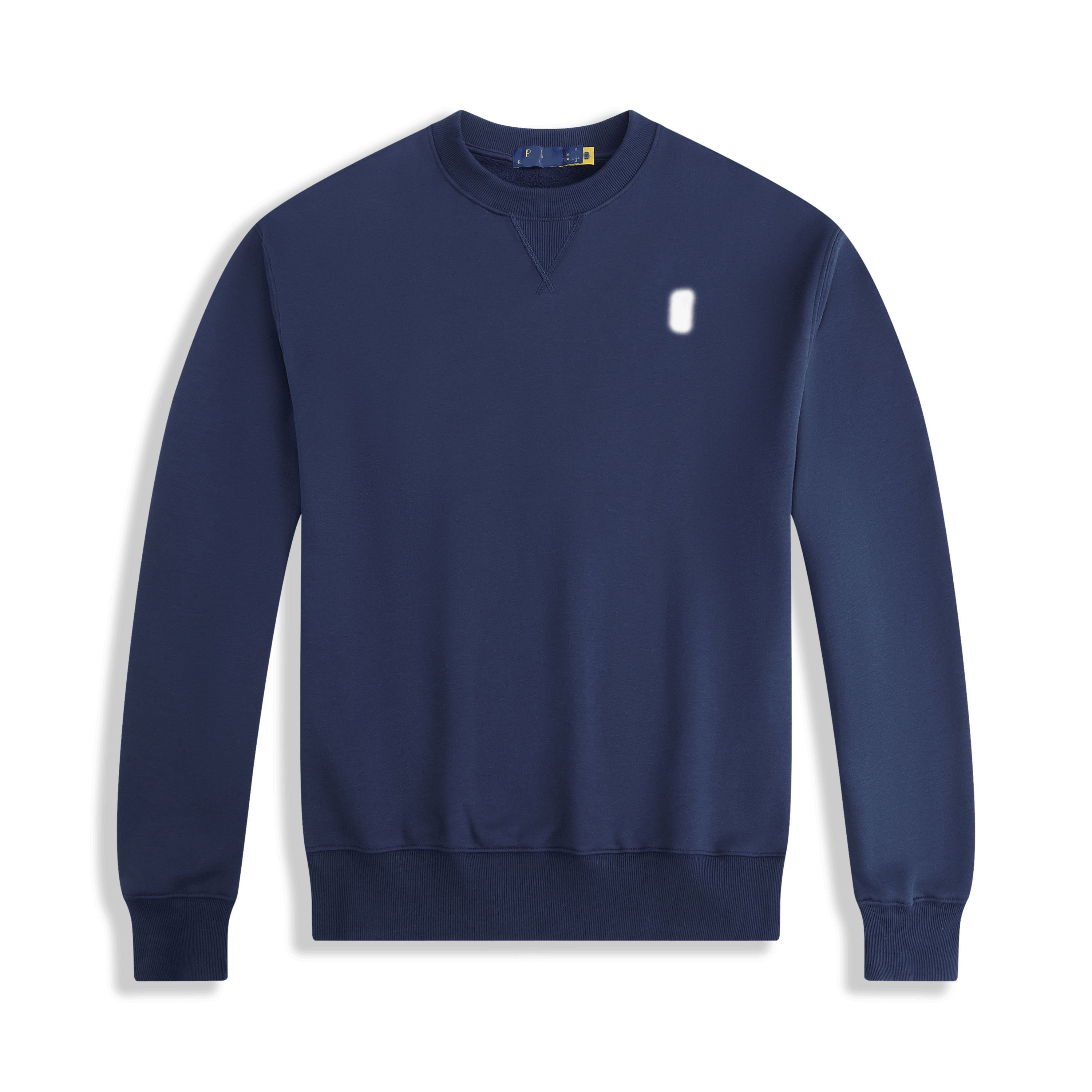 Azul marino con logo RL blanco.